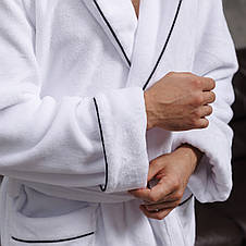 Теплий турецький домашній чоловічий халат з капюшоном від виробника білий, Халати для лазні чоловічі, фото 3