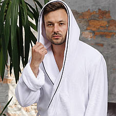 Теплий турецький домашній чоловічий халат з капюшоном від виробника білий, Халати для лазні чоловічі, фото 2