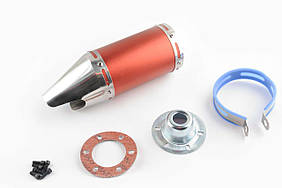 Глушник (тюнінг) 170 * 100mm, кріп. Ø78mm (нержавіюча сталь, короткий, червоний, прямоток, mod:4)