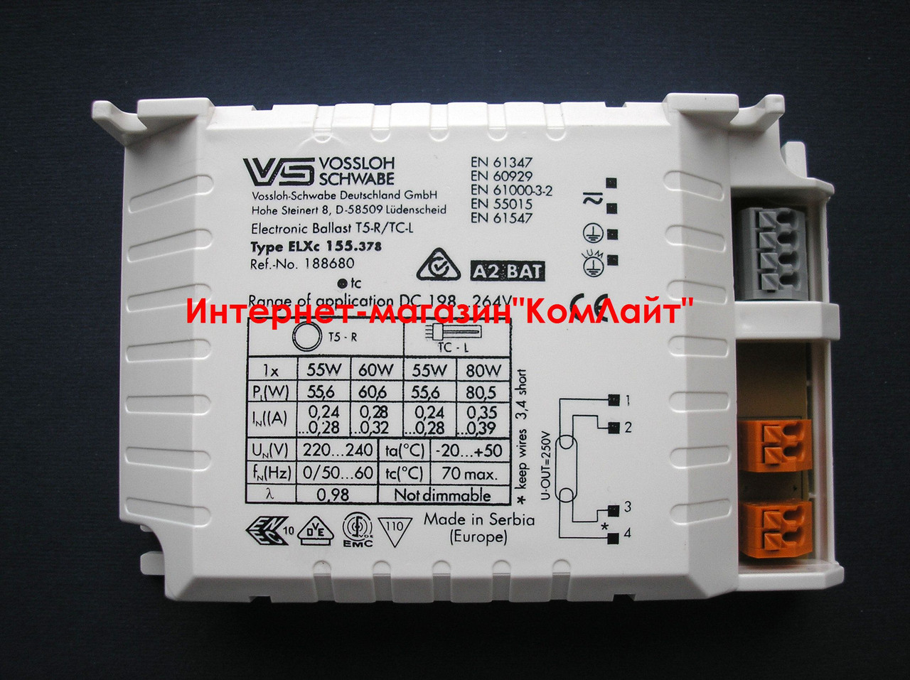 Електронний баласт Vassloh-Schwabe 188680 ELXc 155.378 T5-R/TC-L 55-80W (Сербія)