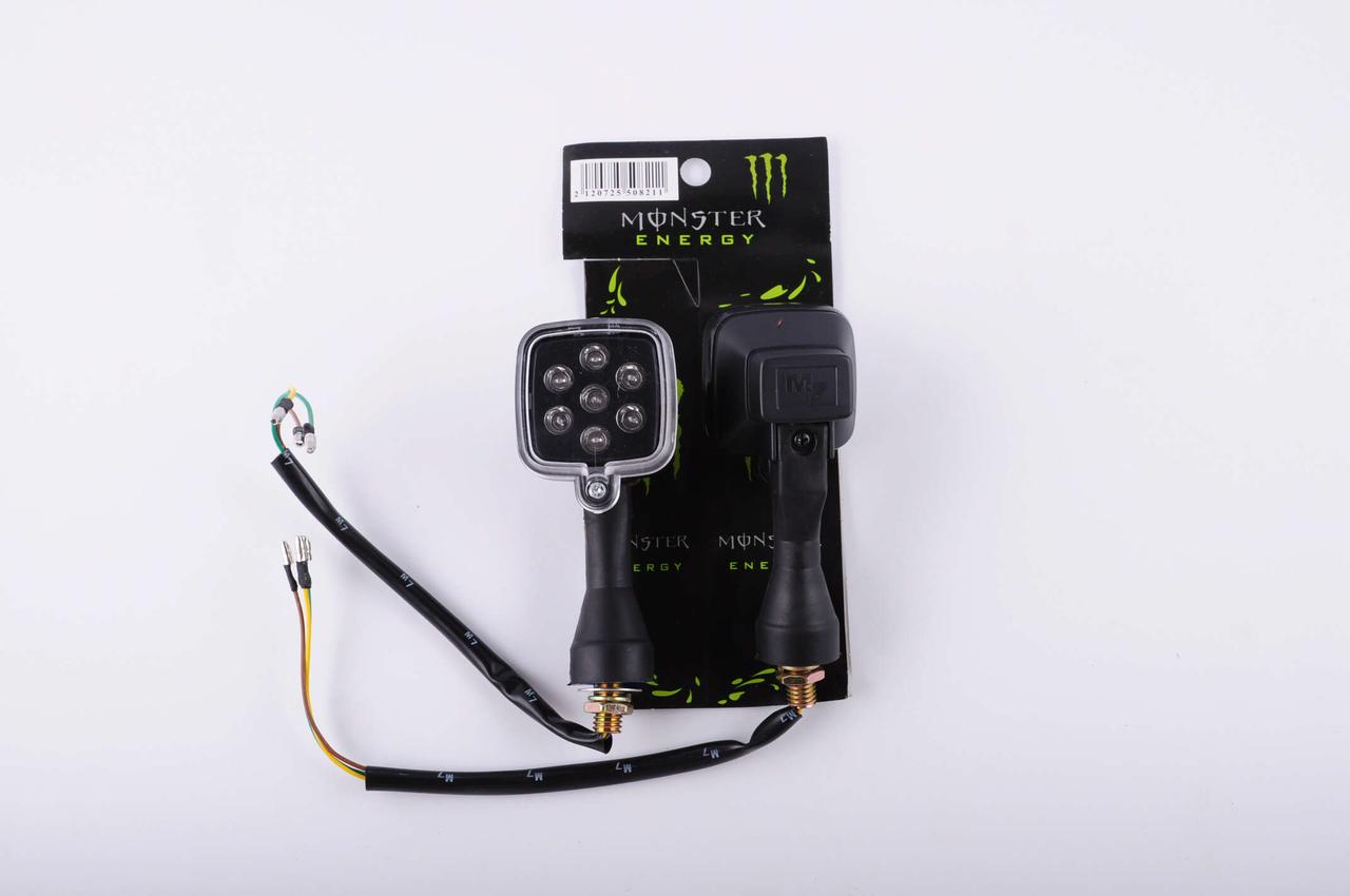 Повороти світлодіодні (пара) квадратні (чорні, прозорі, 7 діодів) MONSTER ENERGY