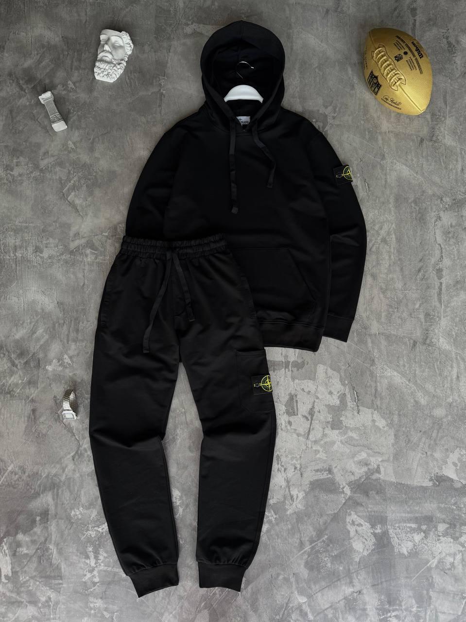 Костюм спортивний чоловічий чорний демісезонний з патчем Stone Island (Стон Ісланд)