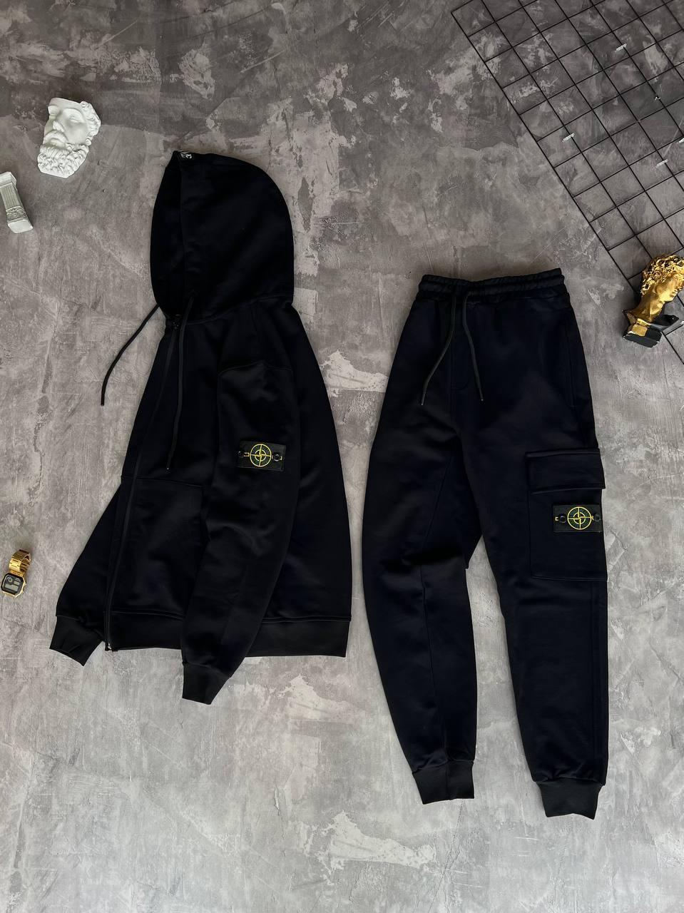 Костюм спортивний чоловічий чорний демісезонний з патчем Stone Island (Стон Ісланд)