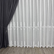 Тюль льон з вишивкою Keten №5150 білий оптом