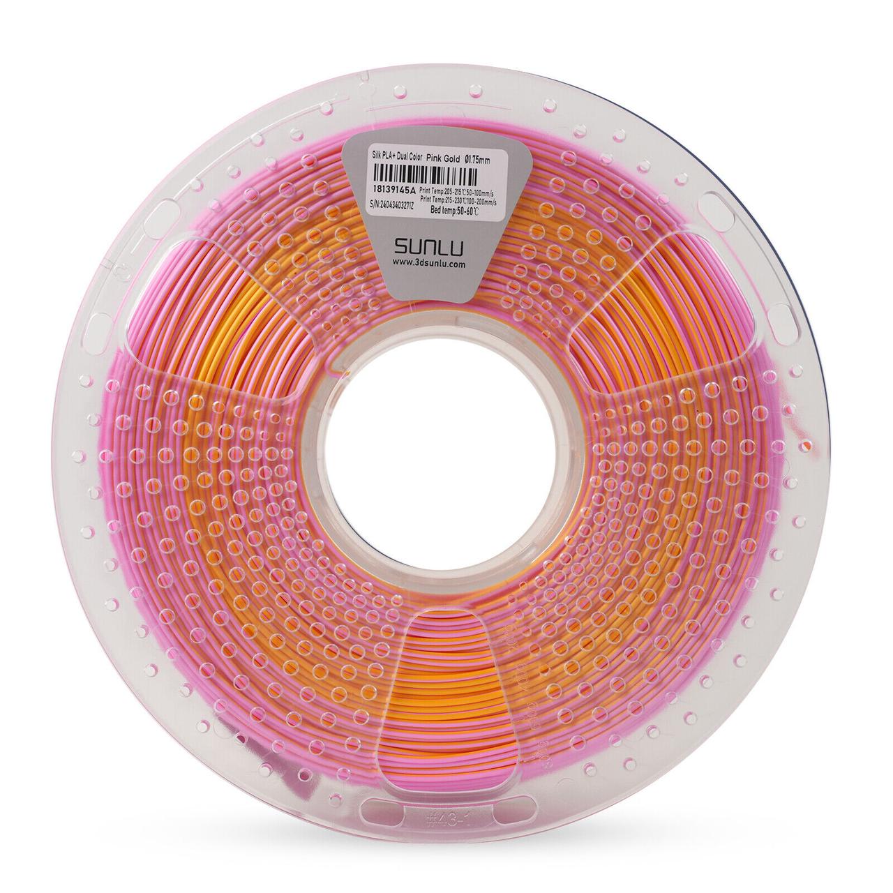 Пластик филамент SUNLU Silk PLA+ Dual Color Pink Gold, Reusable Spool, 1kg