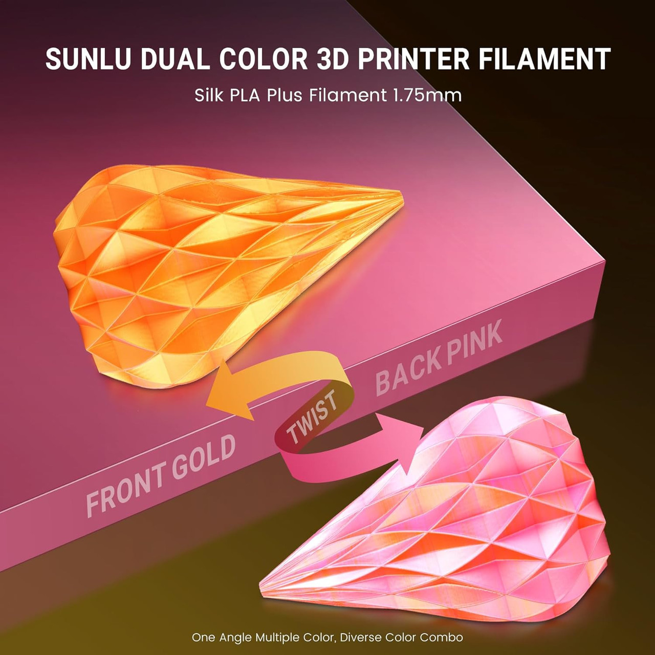 Пластик филамент SUNLU Silk PLA+ Dual Color Pink Gold, Reusable Spool, 1kg