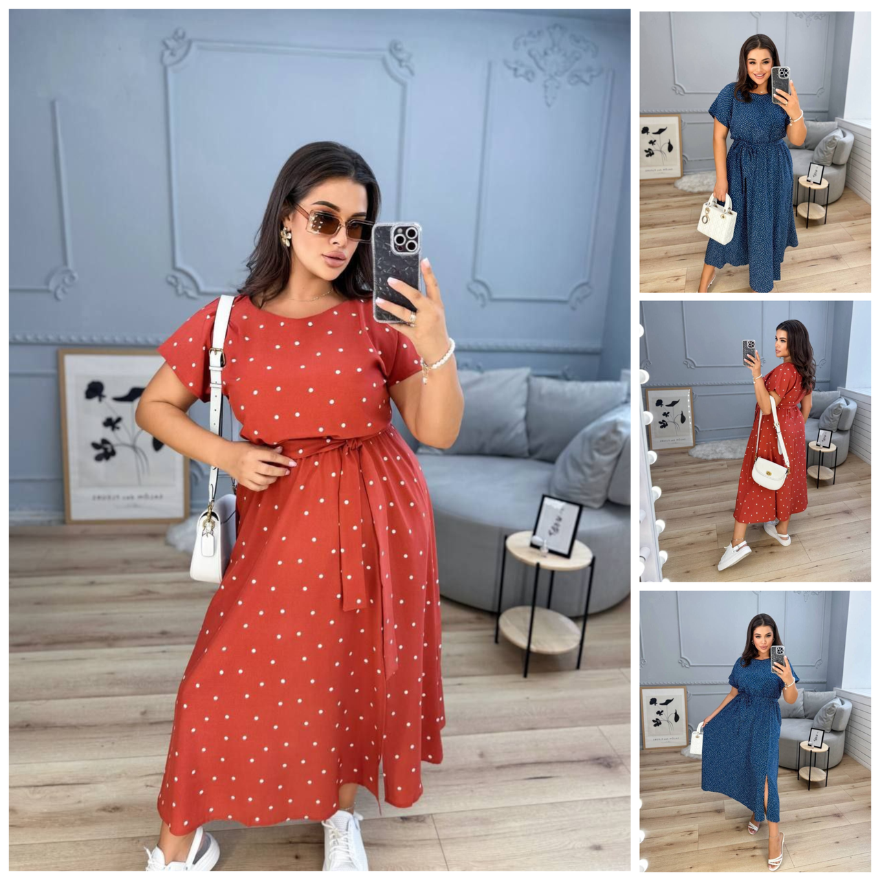 Р-ри 50-60 Літнє плаття в горошок із софту, фото 1