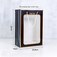 Подарунковий пакет із віконцем чорний For you 24х35х14 см