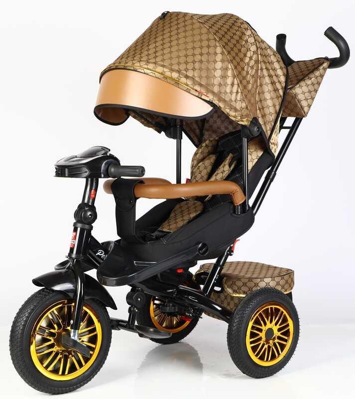 Дитячий триколісний велосипед BestTrike Perfetto 8066 / 910-25 Золотий, батьківська ручка, надувні колеса, фото 1