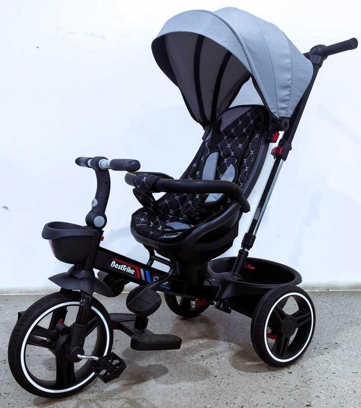 Дитячий триколісний велосипед BestTrike "Oscar" 6390 – 19-306 Сірий, з батьківською ручкою, PU-колеса, фото 1