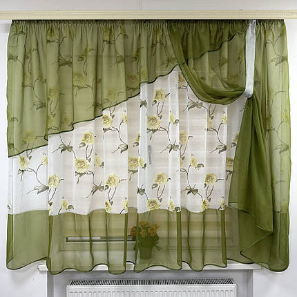 Елегантна тюль в дитячу, спальню на кухню №410 зелений, фото 1