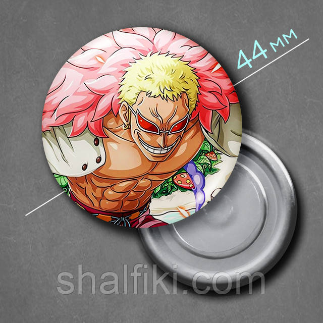 "Донкіхот Дофламінго (Ван Піс / One Piece)" магніт круглий Ø44 мм, фото 1