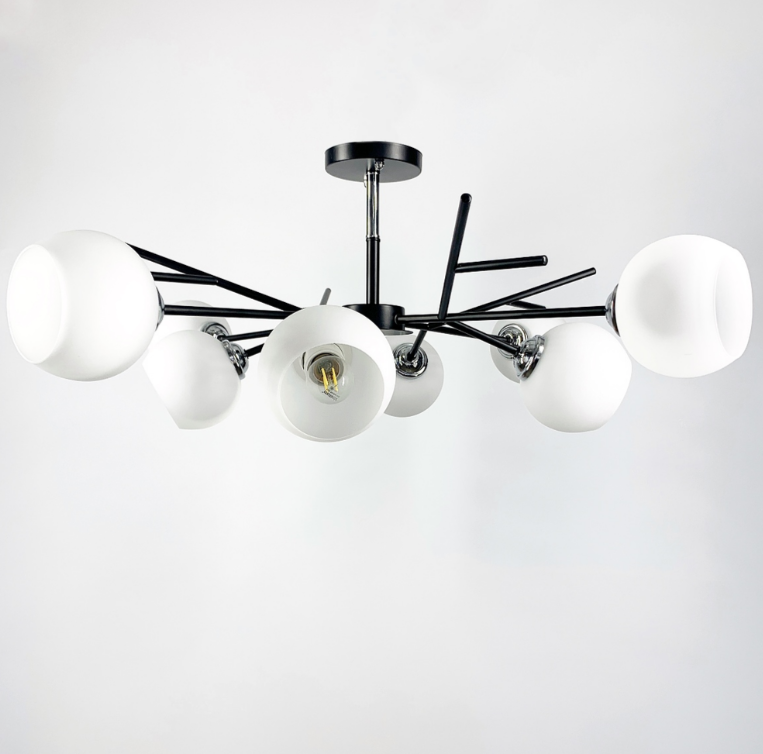 Стельова люстра в чорному корпусі на 8 білих/янтарних/графітових плафонів 088N/8 BK, фото 1