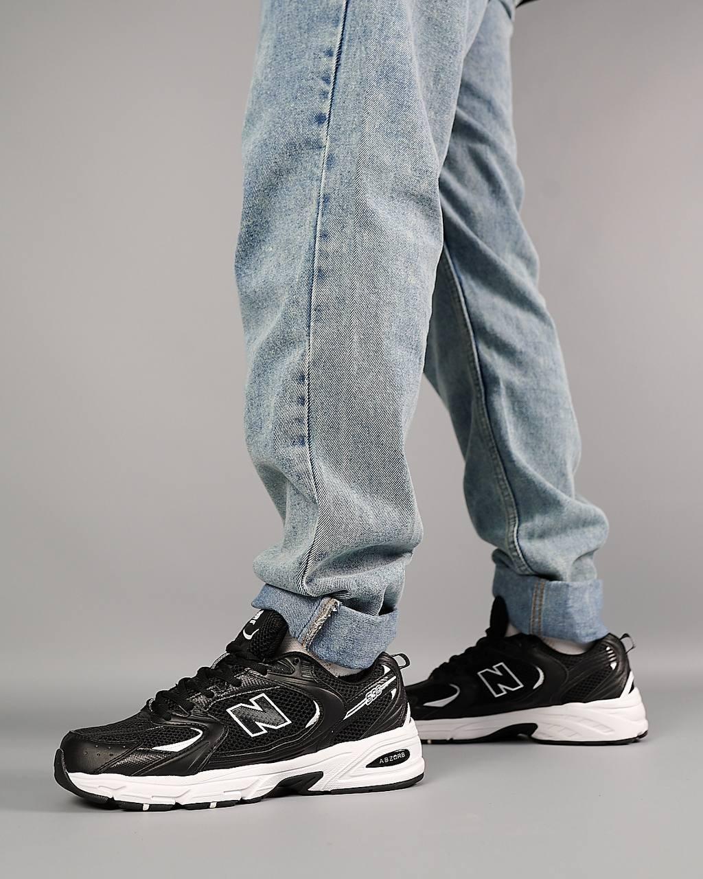 Чоловічі кросівки шкіряні сітка New Balance 530 Black White Premium, кеди Нью Беланс чорні. Чоловіче взуття