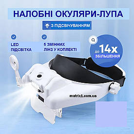 Окуляри лупа збільшувальні з підсвіткою, лупа налобна
