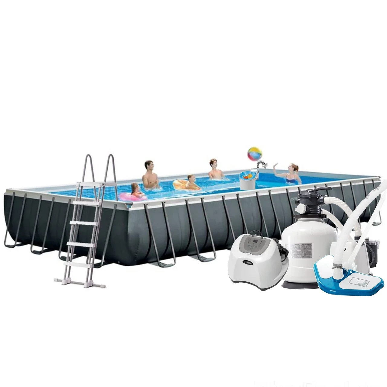Каркасний басейн Intex 26378-16, 975 х 488 х 132 см (150мл/11г/год, 10 500 л/год, драбина, тент, підстилка,