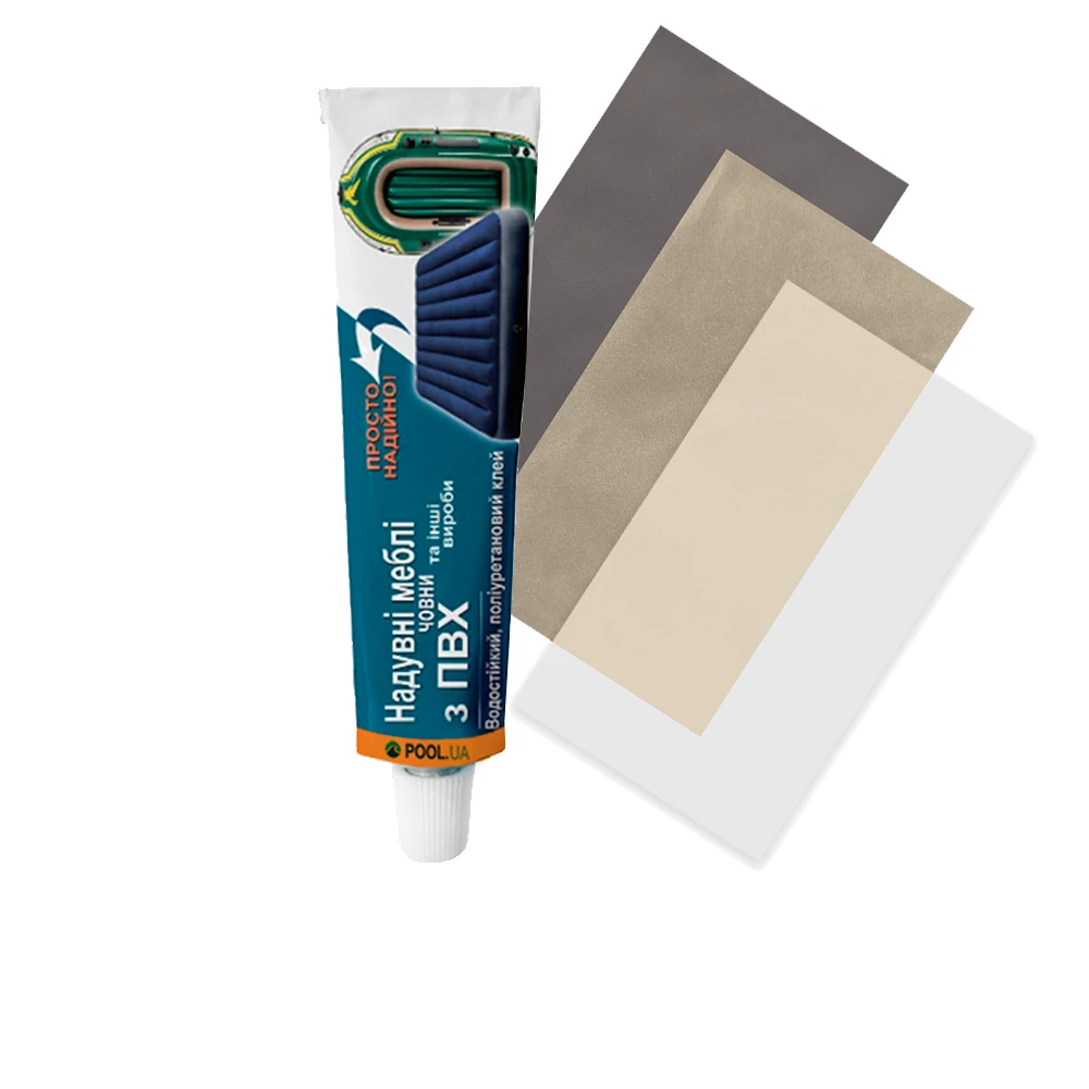 Ремонтний набір для матраців та меблів з ПВХ InPool 33334 (клей 40 г, 3 види латок 10 х 15 см)