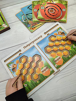 Дерев'яна розвиваюча гра "Міжпівкульні дошки-лабіринти" зі змінними вкладками 6 пар