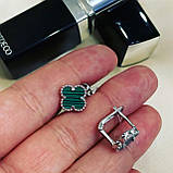 Срібні сережки конюшина зелені д.10, фото 4