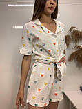Мусліновий костюм, рубашка шорти у принт сердечко, S- XL, фото 3