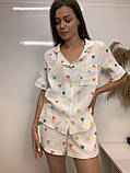 Мусліновий костюм, рубашка шорти у принт сердечко, S- XL, фото 5