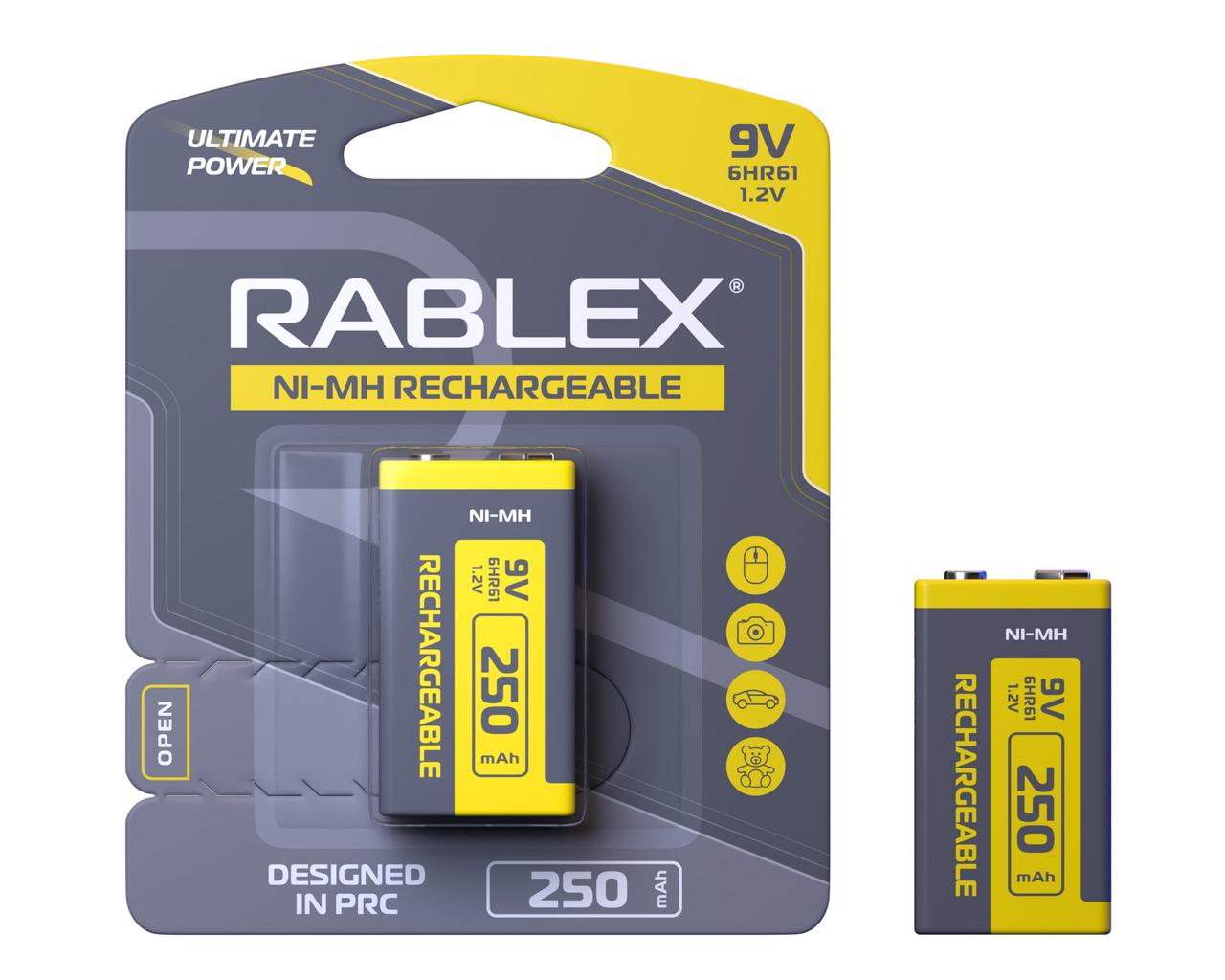 Акумулятор Rablex 6HR61 Ni-MH 250mAh 9V, фото 1