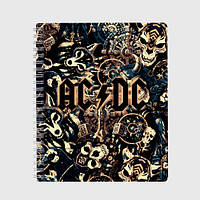 Блокнот А5 «AC DC на фоне викингов рун воронов и черепов »