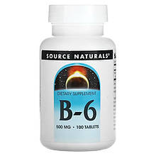 Вітамін В6 (піридоксин), Vitamin B-6, Source Naturals, 500 мг, 100 табл.