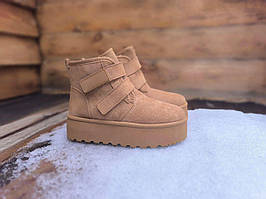 Угги РЫЖИЕ ботиночки полусапожки UGG CAMEL на липучках и высокой подошве утепленые женские зимние ​​​​​​​LQD