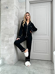 Жіноча Піжама Муслінова ОДНОТООНА ЧОРНА штани та сорочка MI100440