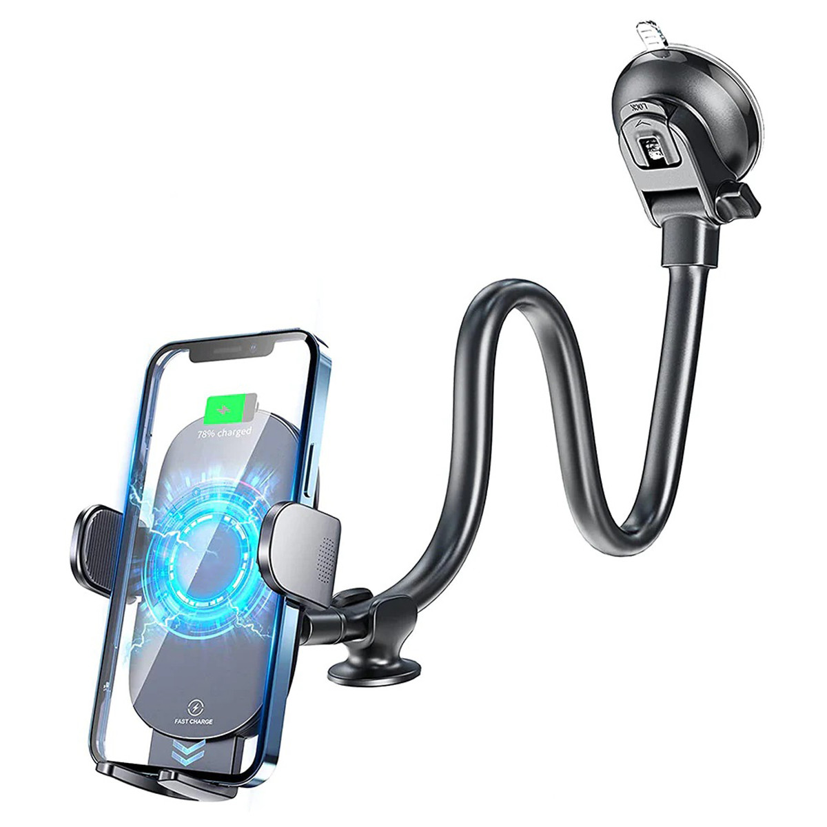 Тримач для телефону в машину з бездротовою зарядкою H9W-S1L [15W | QC 3.0 | USB Type-C | гнучка алюмінієва направляюча 330 мм.]