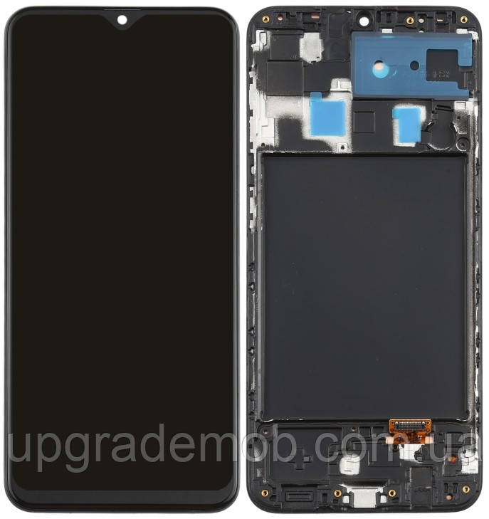 Дисплей модуль тачскрин Samsung A205 Galaxy A20 чорний Amoled оригінал переклеєне скло