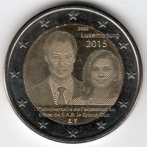 Монета Люксембурга 2 євро 2015 р. Великий герцог Анрі, фото 1