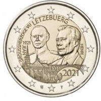 Монета Люксембурга 2 євро 2021 р. Великий герцог Жак