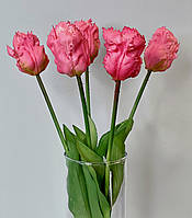 Тюльпани штучні латексні махрові букет 5 квіток рожевий
