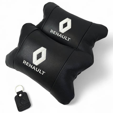 Набір подушок 2шт для авто Renault, натуральна шкіра, на підголівник у машину з логотипом Рено, фото 1