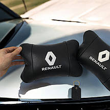 Набір подушок 2шт для авто Renault, натуральна шкіра, на підголівник у машину з логотипом Рено, фото 3