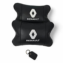 Набір подушок 2шт для авто Renault, натуральна шкіра, на підголівник у машину з логотипом Рено, фото 4