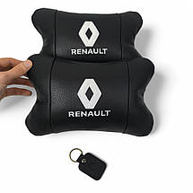 Набір подушок 2шт для авто Renault, натуральна шкіра, на підголівник у машину з логотипом Рено, фото 5