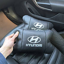 Набір подушок для авто Hyundai 2шт, натуральна шкіра, чорний колір, комфортні підголовники в автомобіль, фото 3