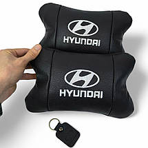 Набір подушок для авто Hyundai 2шт, натуральна шкіра, чорний колір, комфортні підголовники в автомобіль, фото 5