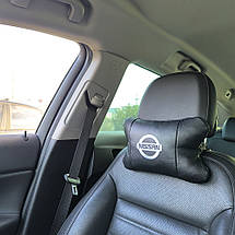 Подушки в авто 2 шт Nissan, натуральна шкіра, з логотипом Ніссан, на підголівник для вашої машини, фото 3