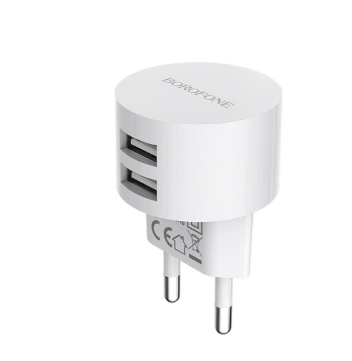 Мережевий зарядний пристрій BOROFONE BA23A Brilliant dual port charger 12W White, фото 1