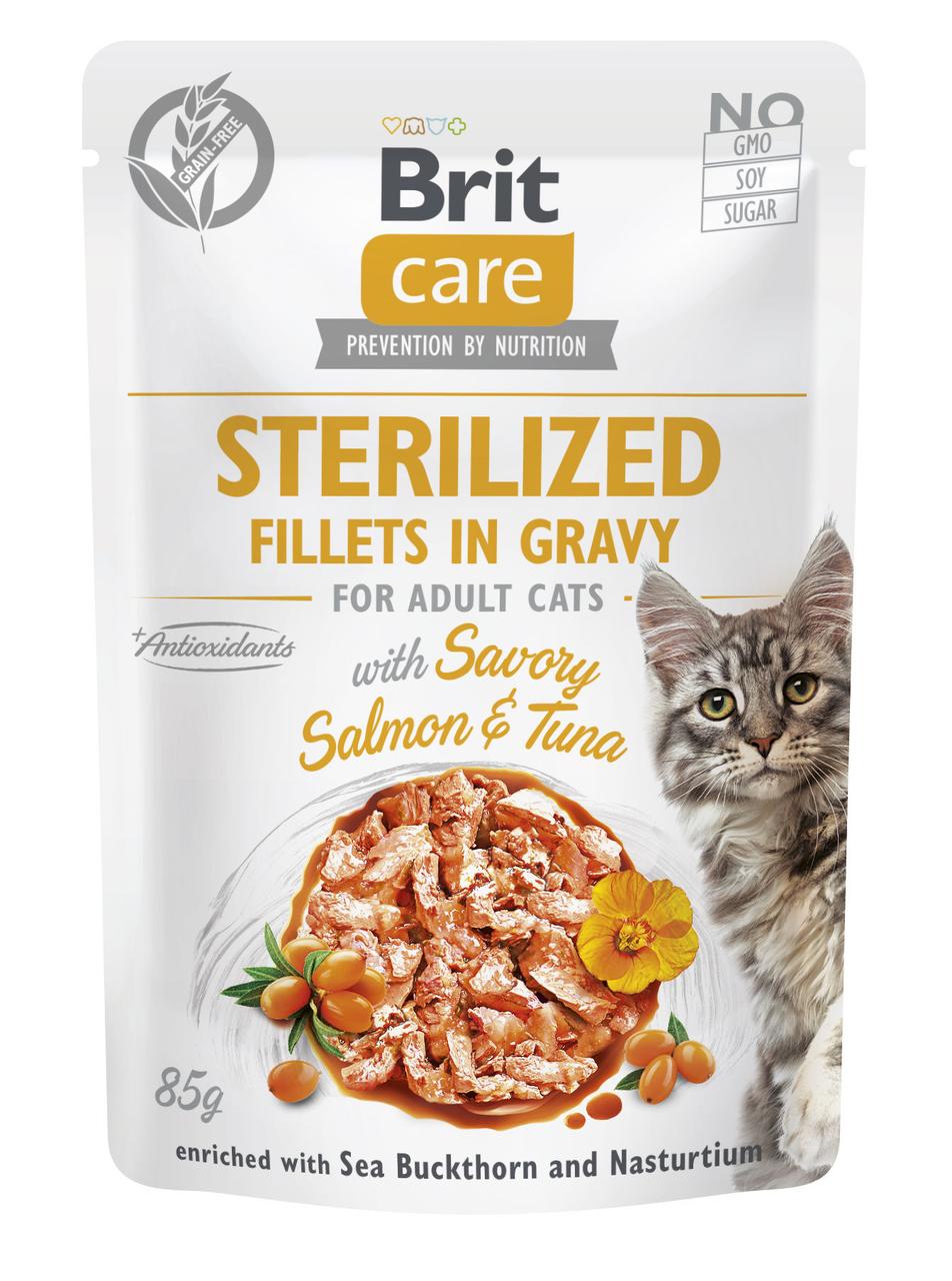 Вологий корм для котів Brit Care Cat Sterilized лосось з тунцем в соусі, 85 г
