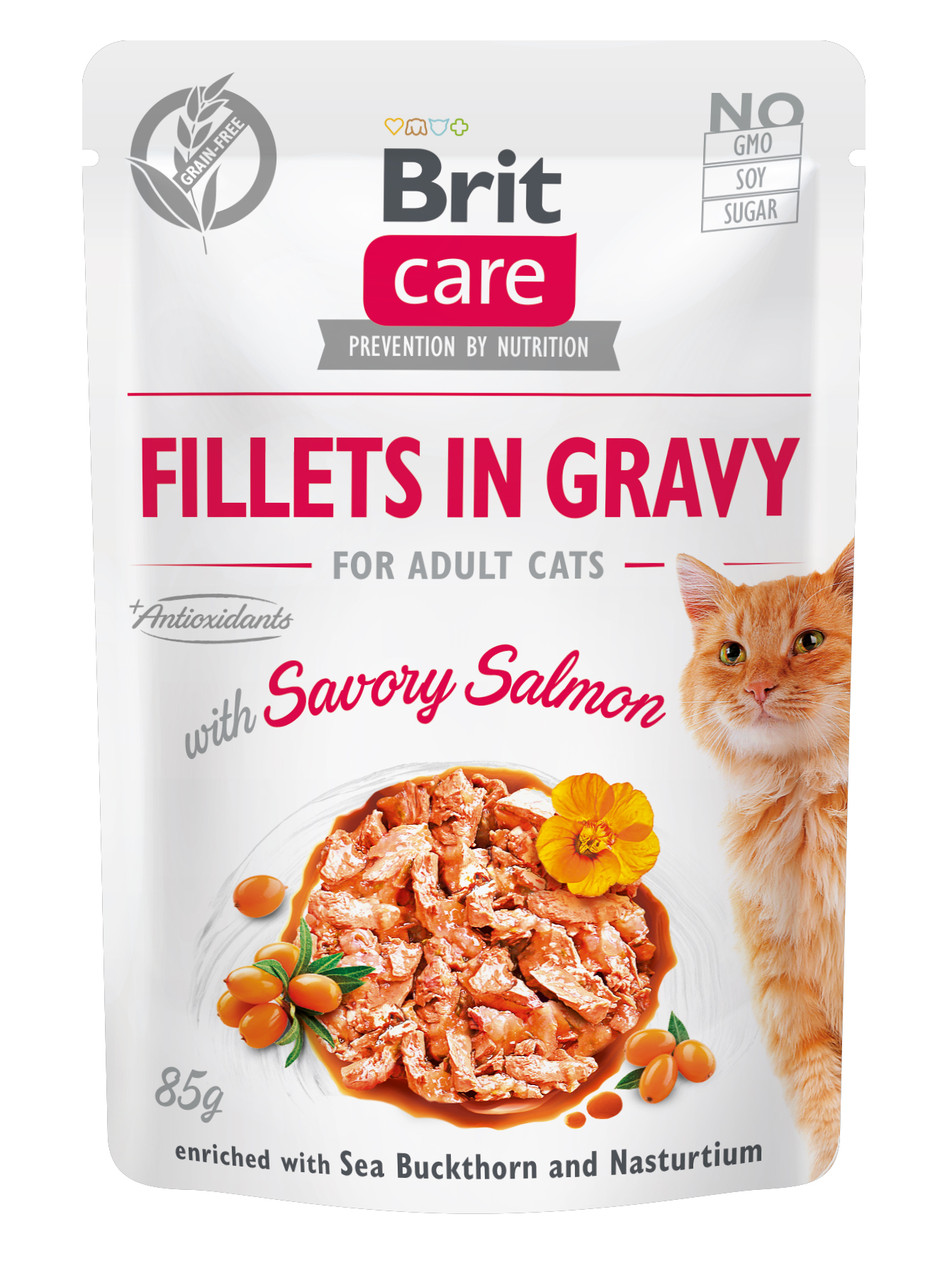 Вологий корм для котів Brit Care Cat pouch філе лосось в соусі, 85 г