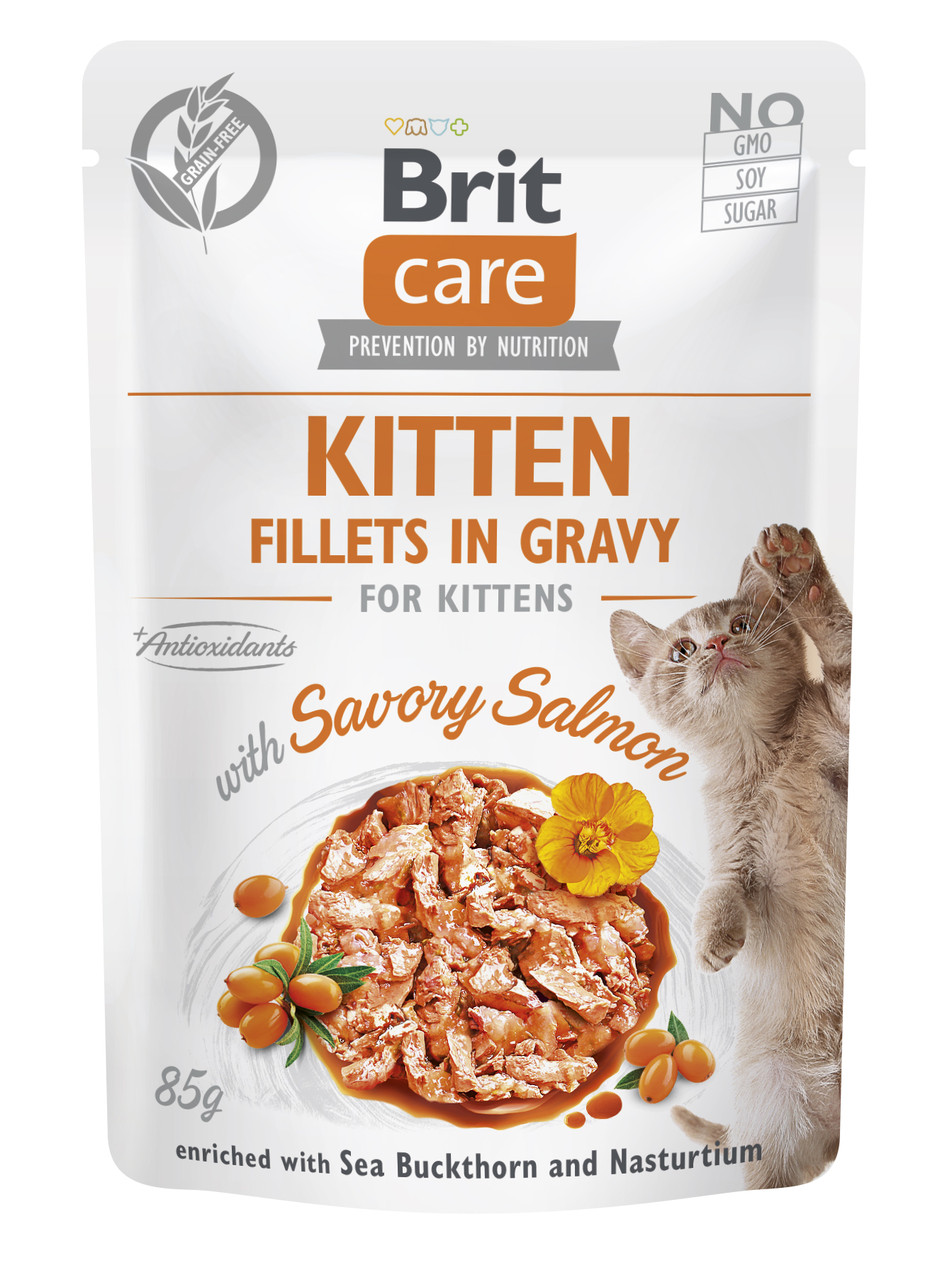 Вологий корм для кошенят Brit Care Cat Fillets in Gravy pouch лосось в соусі, 85 г, фото 1