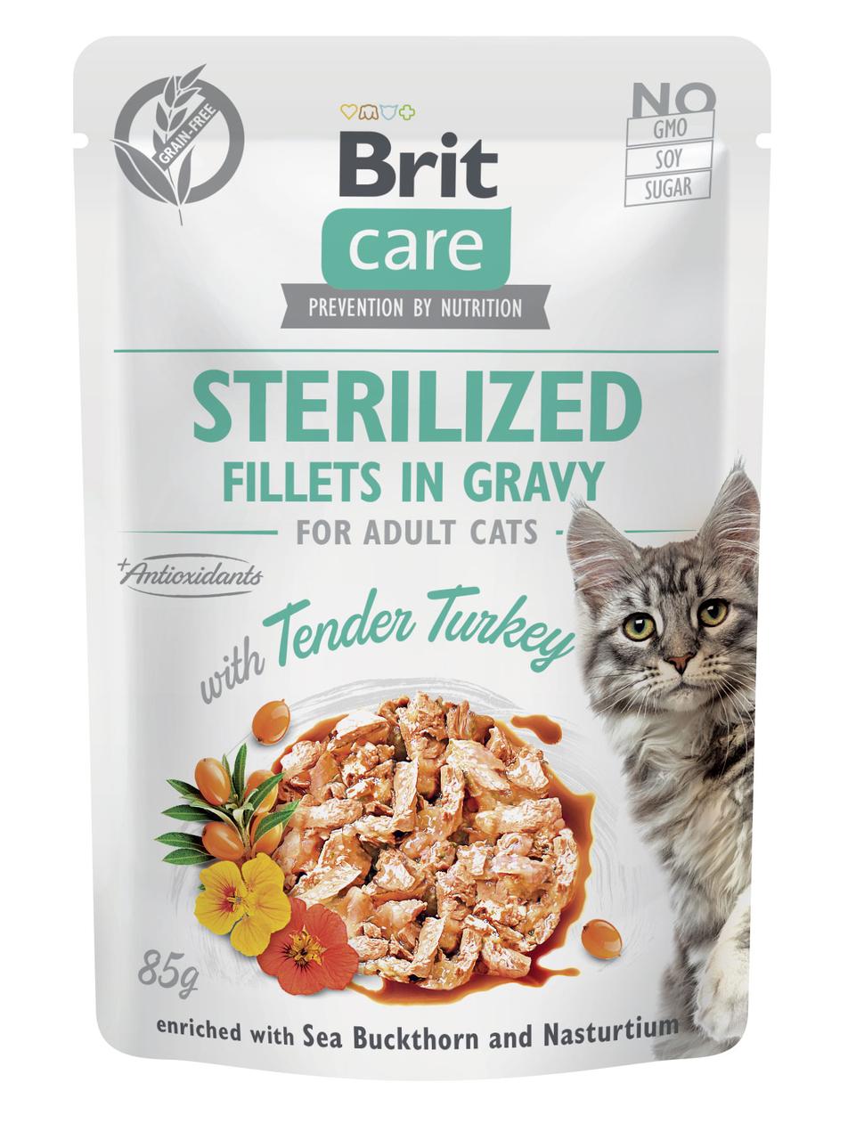 Вологий корм для котів Brit Care Cat Sterilized pouch індичка в соусі, 85 г