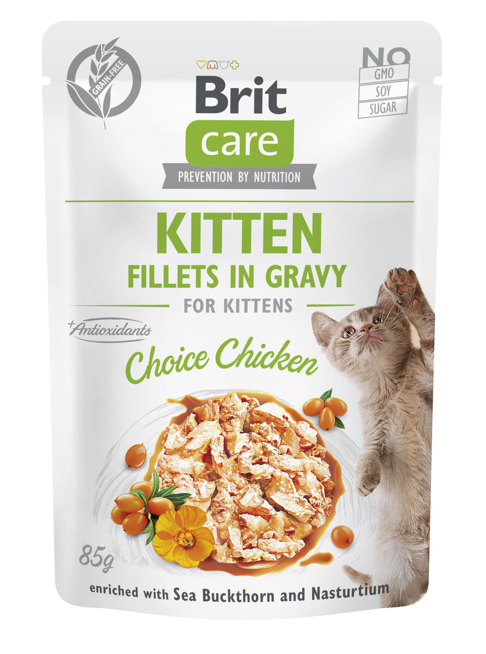 Вологий корм для кошенят Brit Care Cat Fillets in Gravy pouch курка в соусі, 85 г