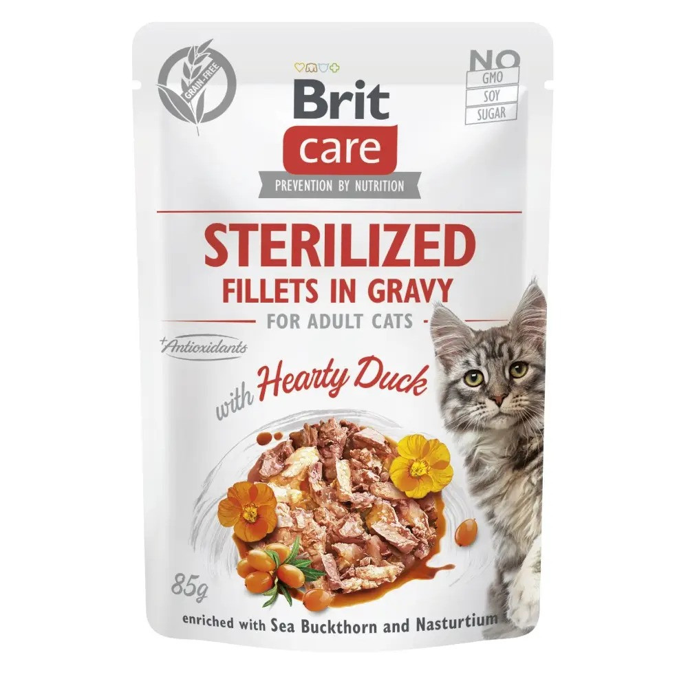 Вологий корм для котів Brit Care Cat Sterilized качка в соусі, 85 г, фото 1