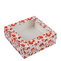 Коробка 200х200х70 для десертів з вікном "Червоні серця"